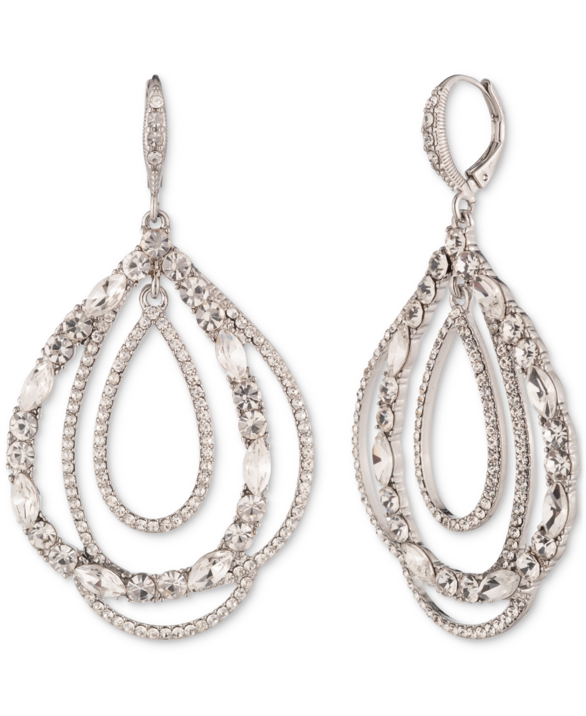 Mixed Crystal Tear-Shape Orbital Drop Earrings - Silver