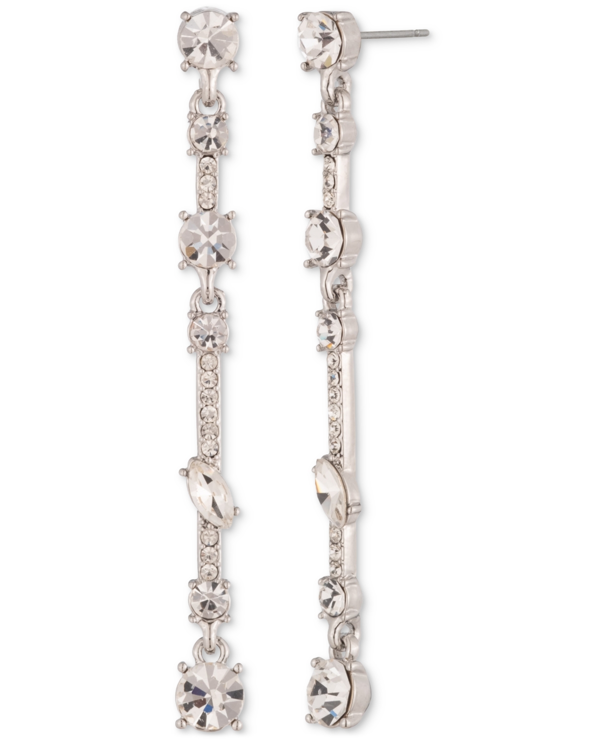 Mixed Cut Crystal Linear Drop Earrings - Silver
