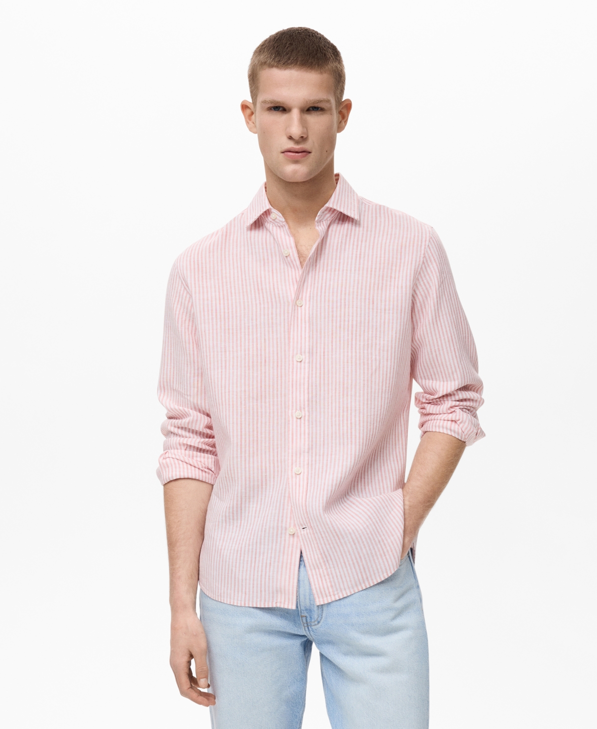 Mango Stripe Regular Fit Button-up Shirt In Light Pink