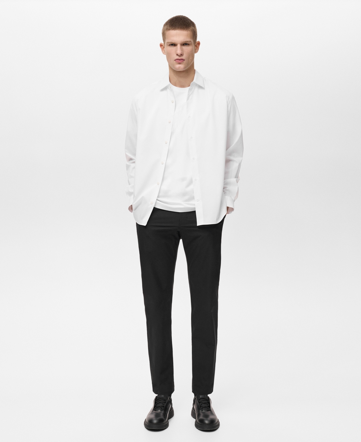 Mango Comfort Stretch Easy Iron Cotton Blend Button-up Shirt In White