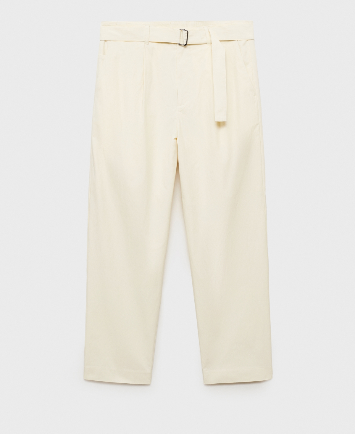 Mango Relaxed Belted Technical Pants In Ecru