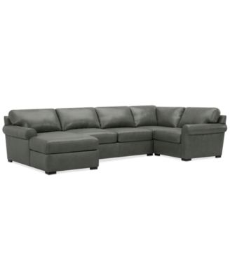 Radley Roll Arm 139" 4-Pc. Leather Square Corner Chaise Sectional
