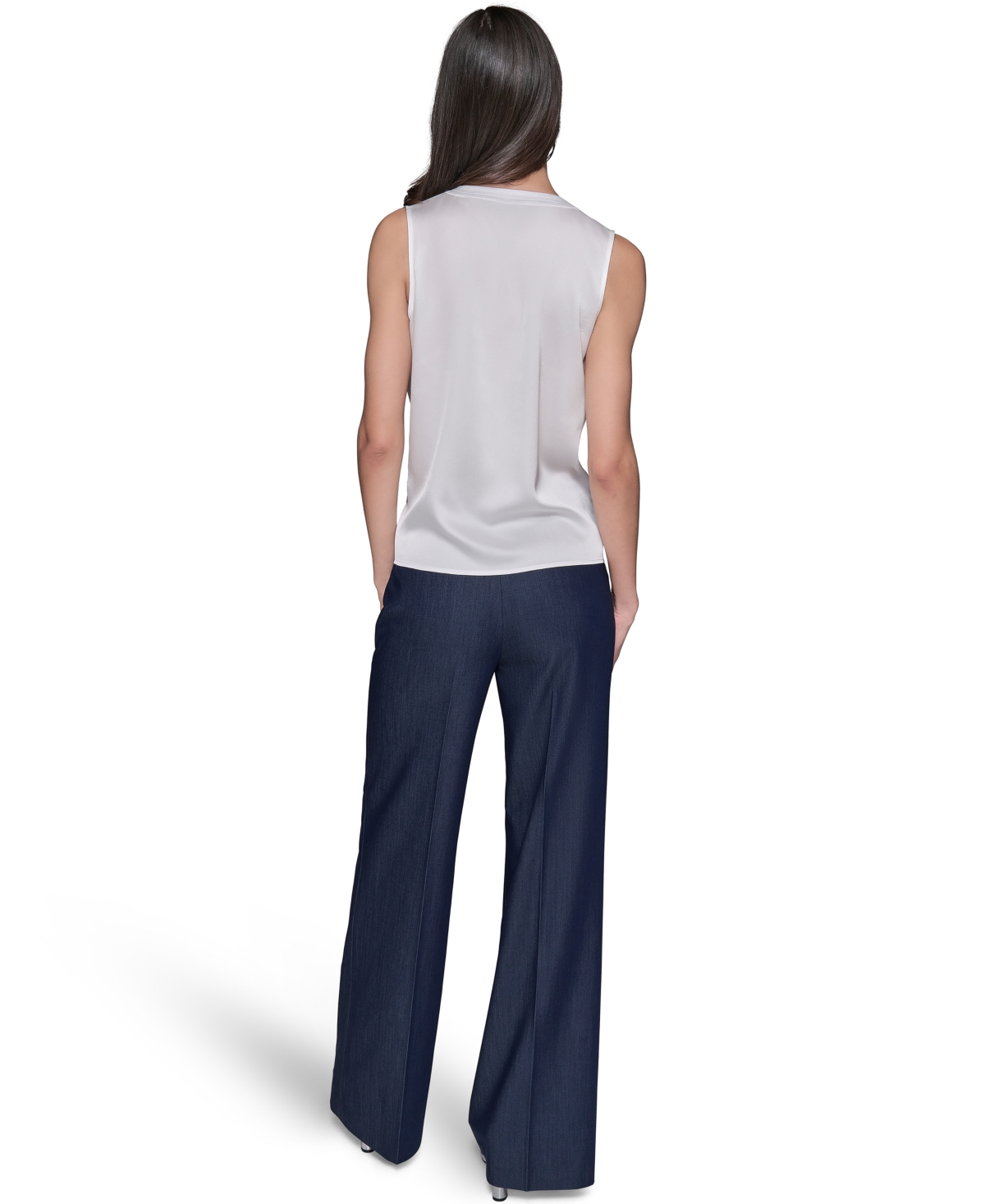 Karl Lagerfeld Women's Sleeveless V-neck Blouse Top In White