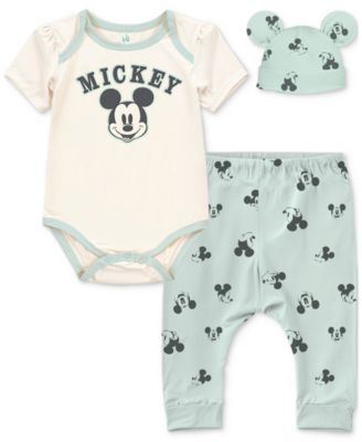 Disney - Baby Boys 3-Pc. Mickey Mouse Bodysuit, Pants & Hat Set
