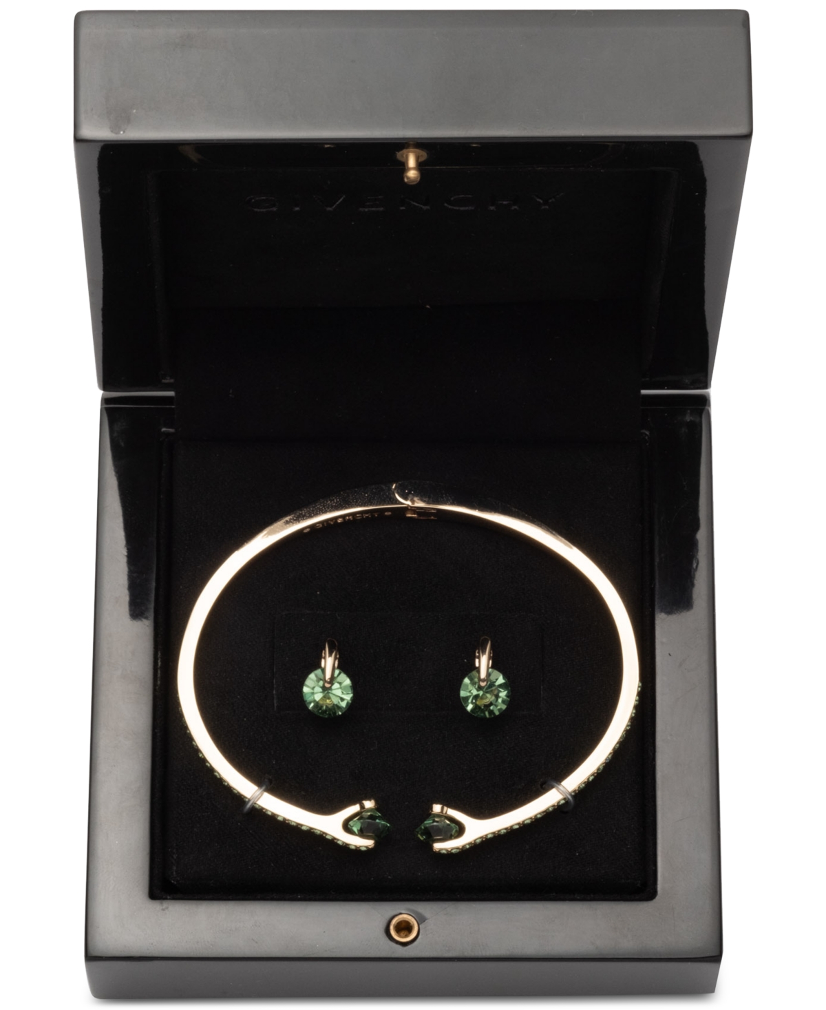 Givenchy Gold-tone Mixed Crystal Cuff Bracelet & Stud Earrings Set In Lt,pas Grn