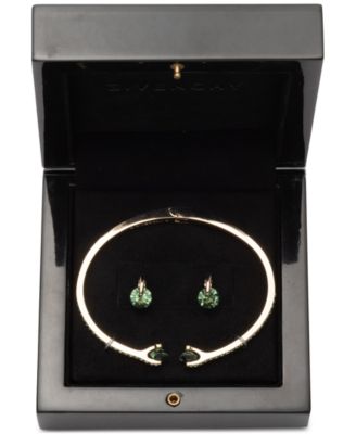 Gold-Tone Mixed Crystal Cuff Bracelet & Stud Earrings Set 