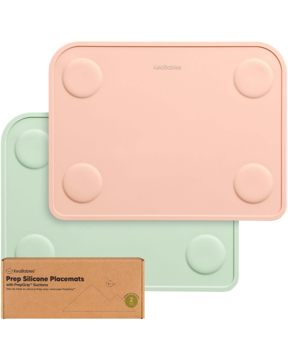 KeaBabies 2-Pack Prep Silicone Placemats for Toddlers, Kids, Non Slip Suction Dining Table Baby Placemat, Easy to Clean - Mellow