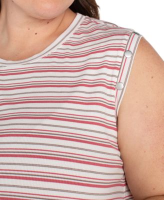 Liverpool Plus Size Crewneck Striped Sleeveless Top
