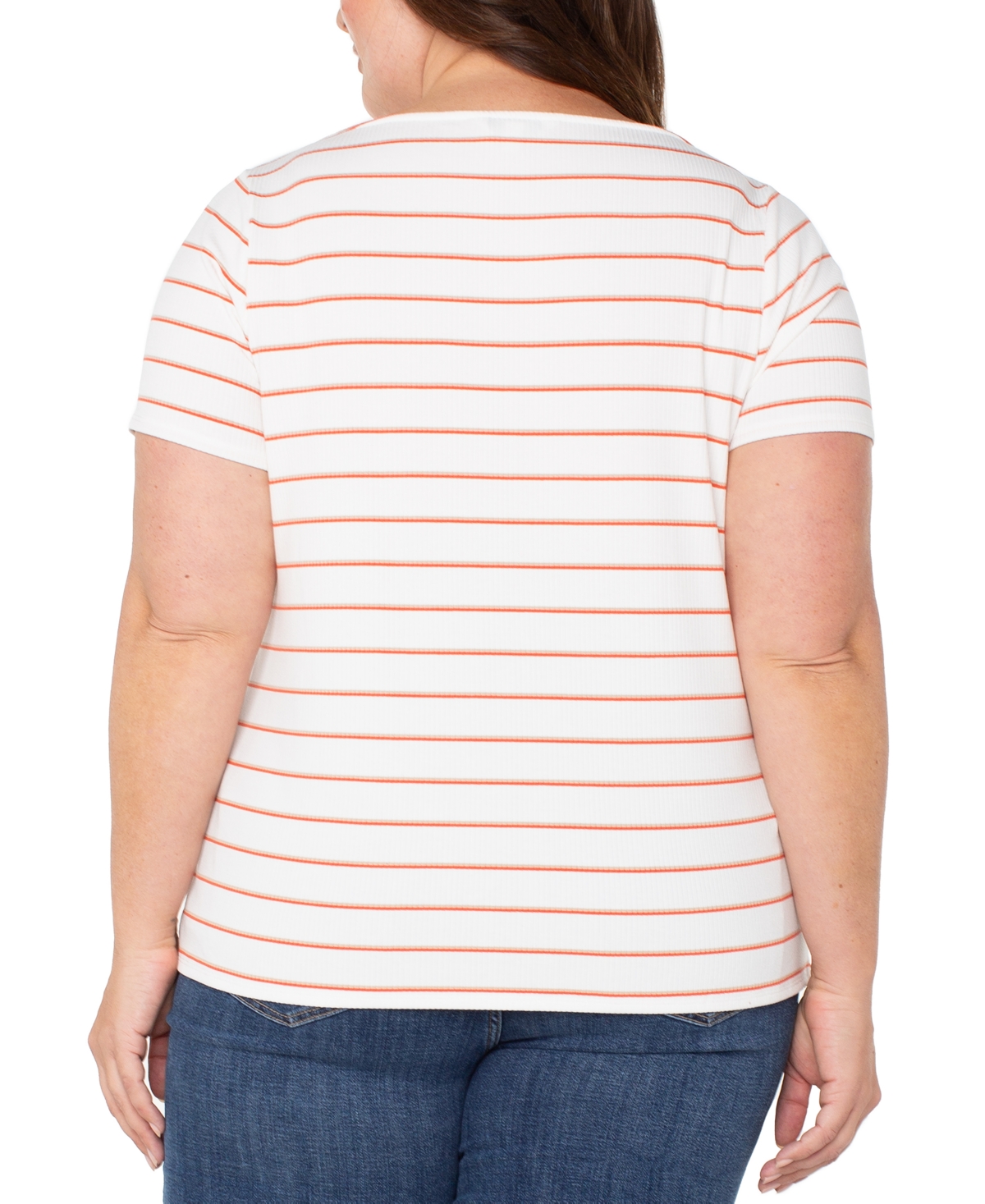 Liverpool Los Angeles Liverpool Plus Size Striped Short-sleeve Boat Neck T-shirt In Multi