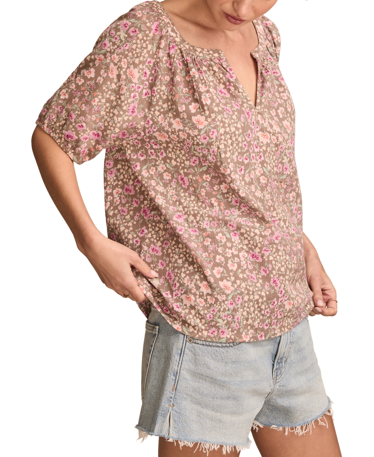 Lucky Brand Women's Floral Printed Peasant Blouse