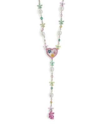 Faux Stone Spring Floral Heart Y Necklace