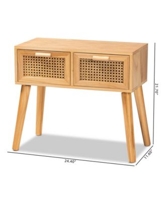 24.4" Finished Wood Falan Mid-Century Modern 2-Drawer Console Table