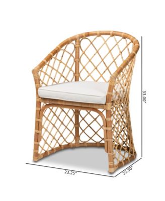 23.2" Upholstered and Natural Rattan Orchard Modern Bohemian Dining Chair