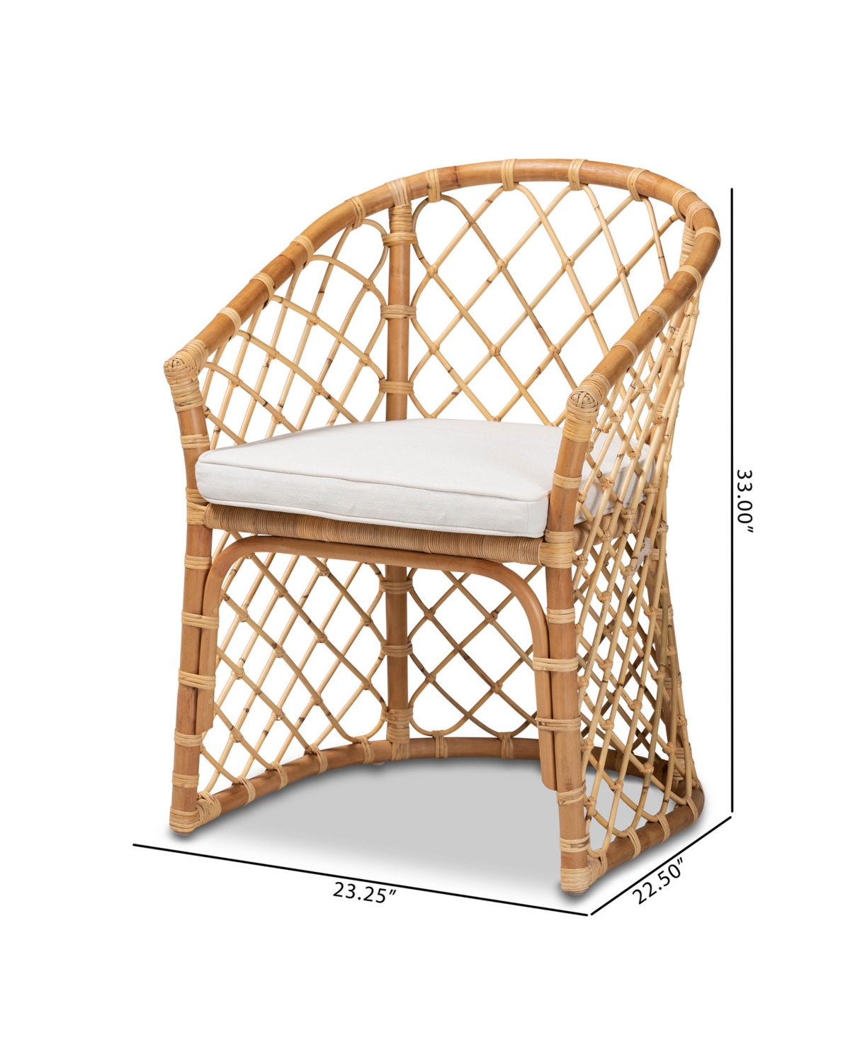 Bali & Pari 23.2" Upholstered And Natural Rattan Orchard Modern Bohemian Dining Chair In White,natural Brown