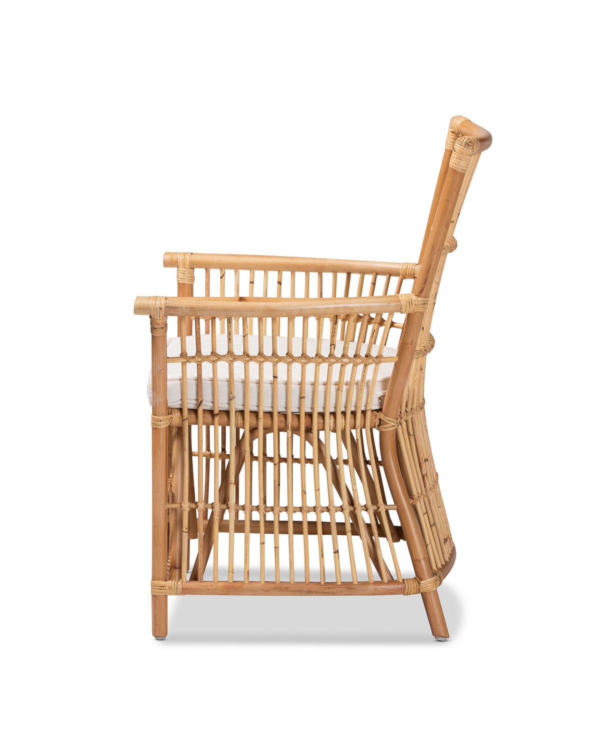 Bali & Pari 23.7" Upholstered And Rattan Rose Modern Bohemian Armchair In White,natural Brown