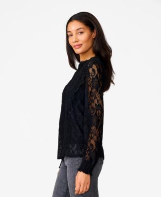 Women's Ruffle & Crochet Trim Lace Top