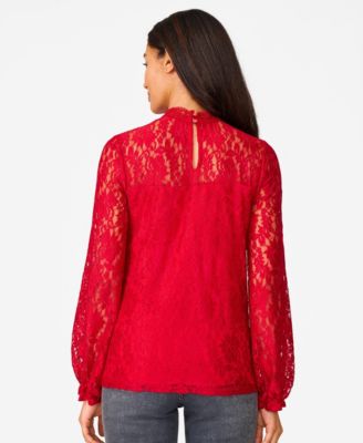 Women's Lace Trim Mock Neck Top