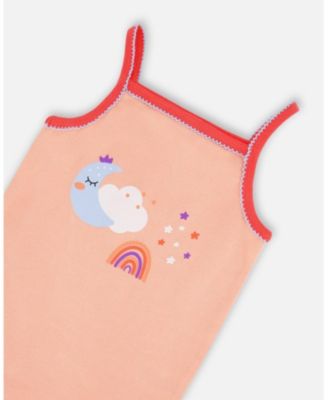 Toddler Girls Cotton Tank Top And Shorts Pajama Set Rainbow On Light Coral - Toddler|Child