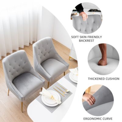 Modern Velvet Upholstered Dining Chairs Set of 2, Mid Century Side Chairs with 5.12” Cushions and Back Pull Rod for Kitchen, Living Room