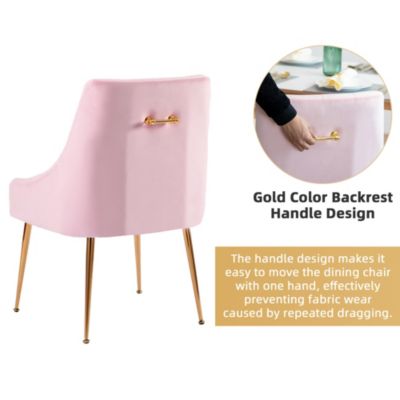 Modern Velvet Upholstered Dining Chairs Set of 2, Mid Century Side Chairs with 5.12” Cushions and Back Pull Rod for Kitchen, Living Room