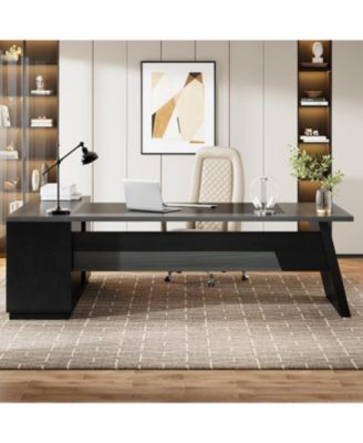 L-Shaped Executive Desk, 78" Modern Office Desk with Drawers and Lateral File Cabinet, Large Computer Desk with Storage Shelves, Workstation for Home Office