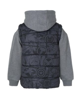 Boys Marvel Zip Up Vest 2fer Jacket and Pullover Fleece Hoodie