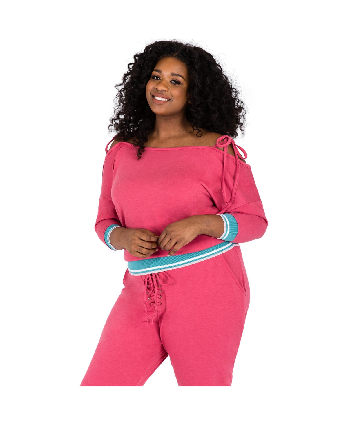 Plus Size Cold Shoulder Sweatshirt - Rose pink