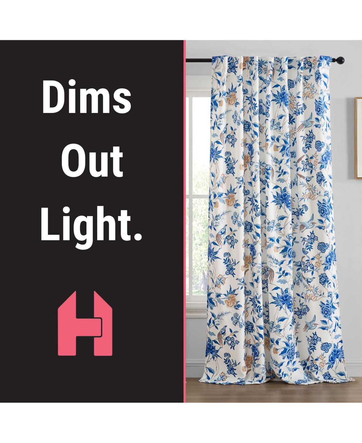 Hlc.me Scarlet Floral & Birds Patterned Back Tab Rod Pocket - Light Blocking Darkening Window Panels, Set of 2 (Blue
