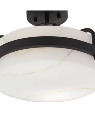 Bregman 13" Modern Semi Flush-Mount Ceiling Light Fixture Kitchen Foyer Drum Black Finish White Stone Glass