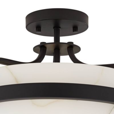Bregman 13" Modern Semi Flush-Mount Ceiling Light Fixture Kitchen Foyer Drum Black Finish White Stone Glass