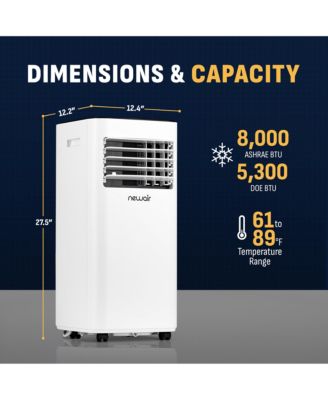 8,000 BTU Portable Air Conditioner (5,000 BTU DOE), Compact AC Design with Easy Setup Window Venting Kit, Self-Evaporative System, Quiet Operation, Dehumidifying Mode with Remote and Timer