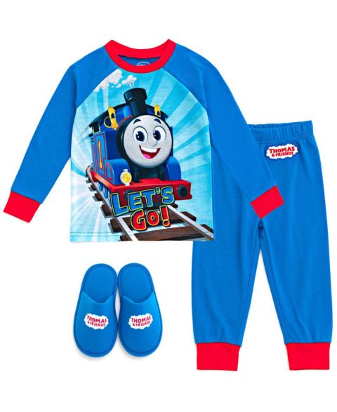 Тапочки Thomas & Friends Pajama Shirt Pants and Slippers 3 Piece для мальчиков-малышей, цвет: Синий