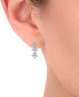 Diamond Flower Triple Drop Earrings (3/4 ct. t.w.) in 14k White Gold