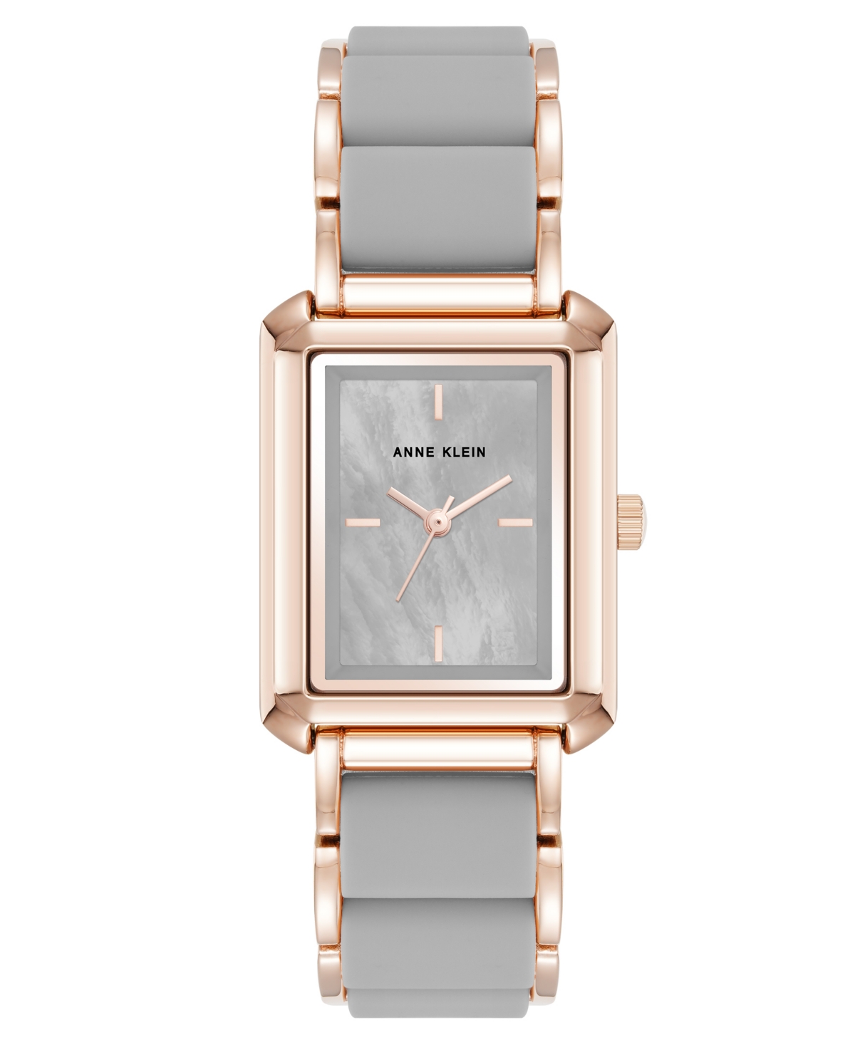 Anne Klein Women's Quartz Casual Rectangular Gray Silicone With Rose Gold-tone Metal Alloy Bracelet Watch, 26mm In Rose Gold-tone,gray