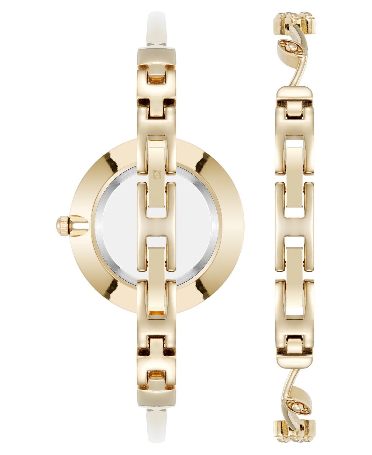 ANNE KLEIN WOMEN'S QUARTZ CHARMING FLORAL GOLD-TONE METAL ALLOY WATCH SET, 32MM 