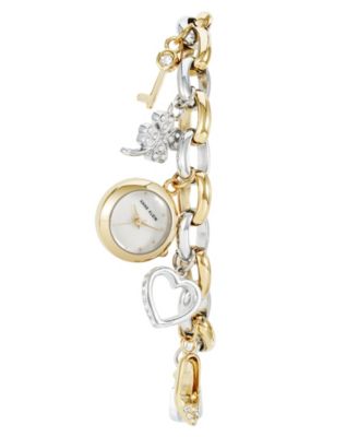 Women's Quartz Two-Tone Metal Alloy Crystal Accented Charm Bracelet Watch, 20mm