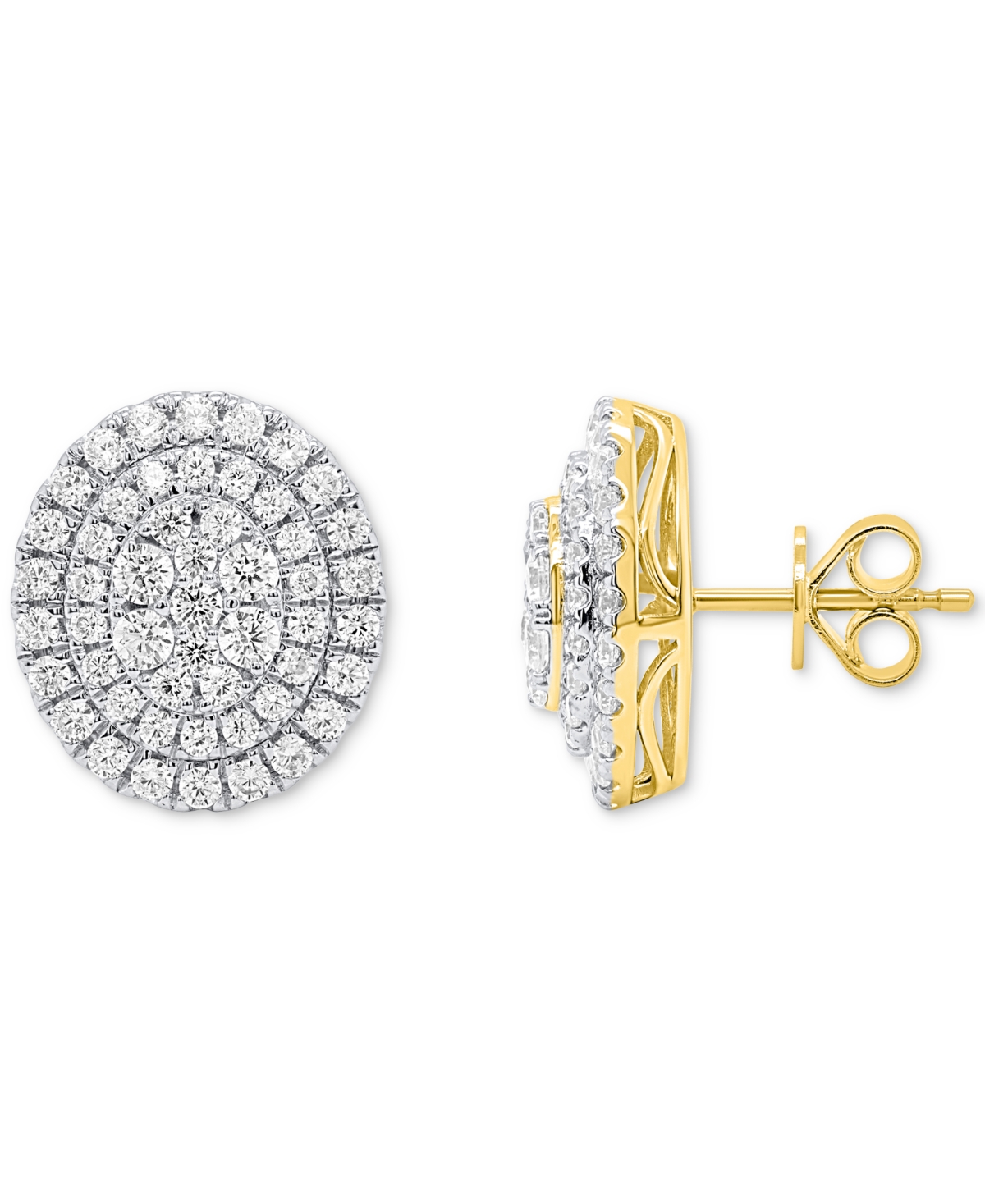 Forever Grown Diamonds Lab Grown Diamond Double Halo Cluster Stud Earrings (2 Ct. T.w.) In Sterling Silver Or 14k Gold-plat In Gold-plated Sterling Silver