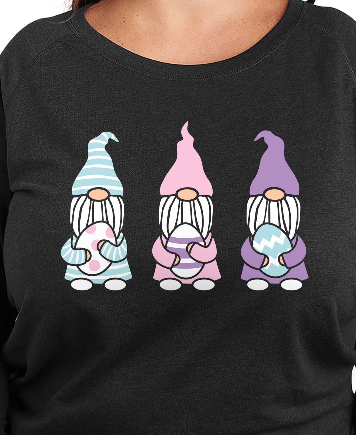 Hybrid Apparel Plus Size Easter Gnomes Graphic Pullover T-shirt In Black