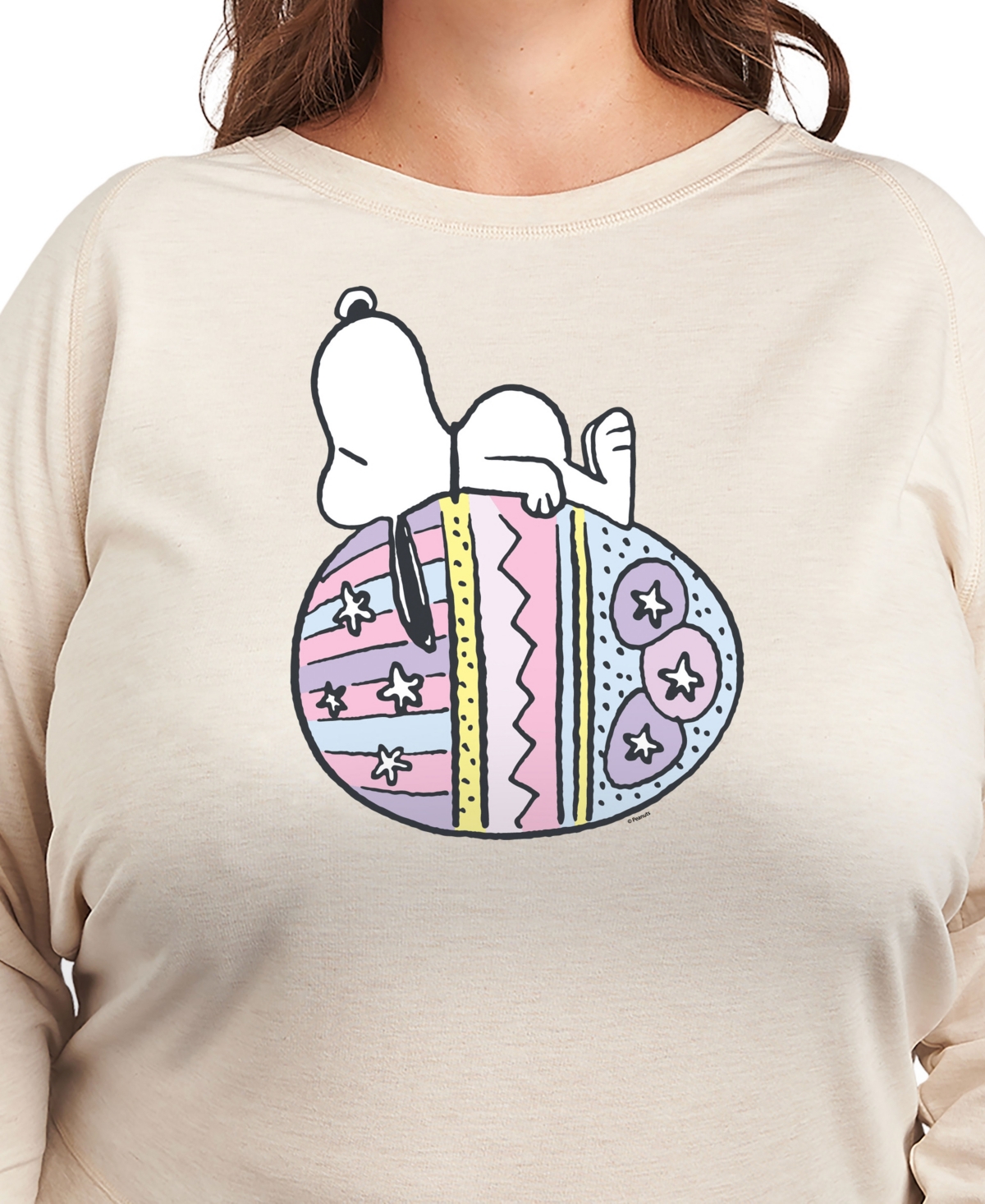 Hybrid Apparel Plus Size Peanuts Snoopy Easter Egg Graphic Pullover T-shirt In Beige,khaki