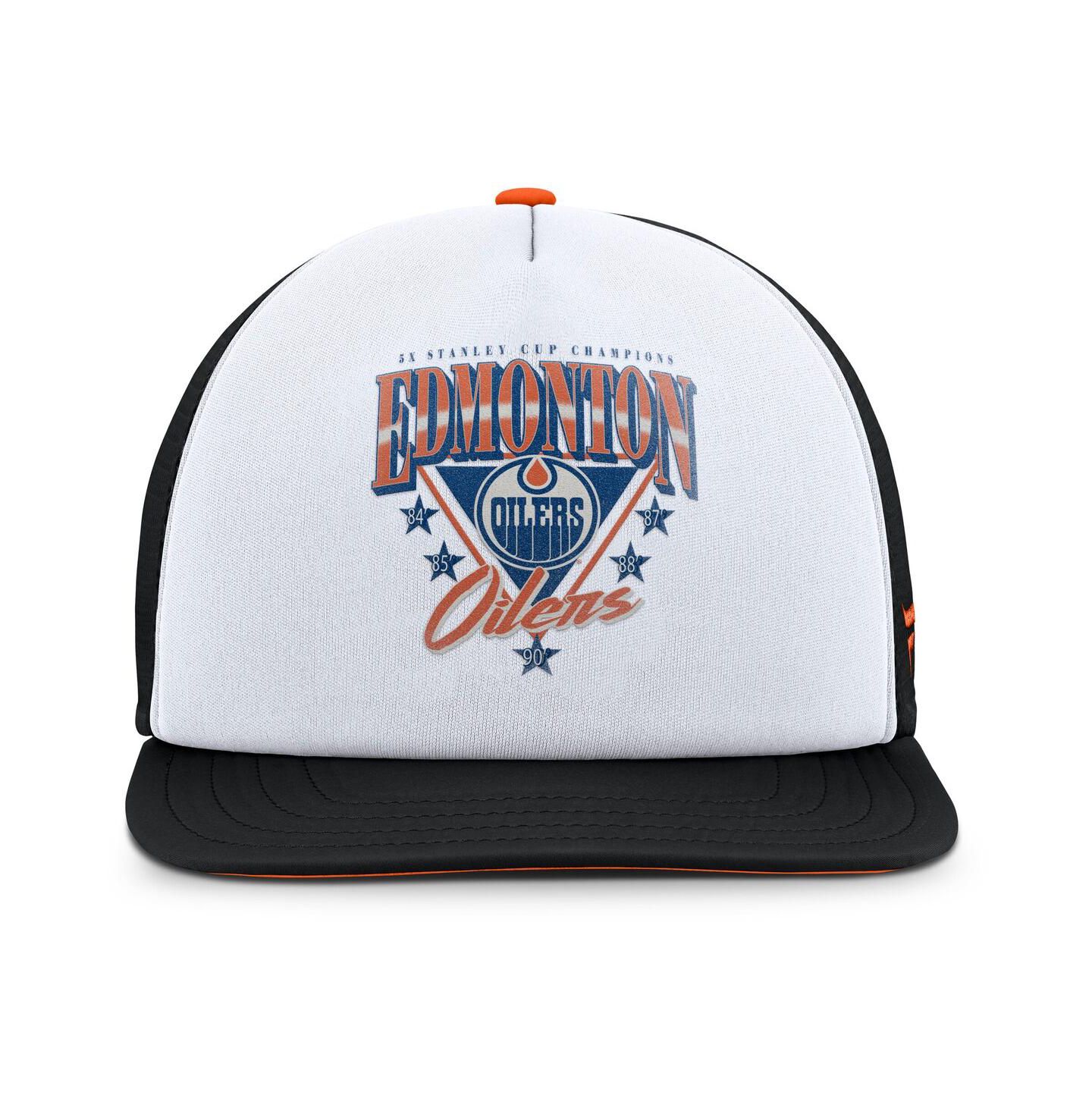 Мужская кепка Fanatics White/Black Edmonton Oilers Decades Collection Foam Front Snapback Hat — фото 3