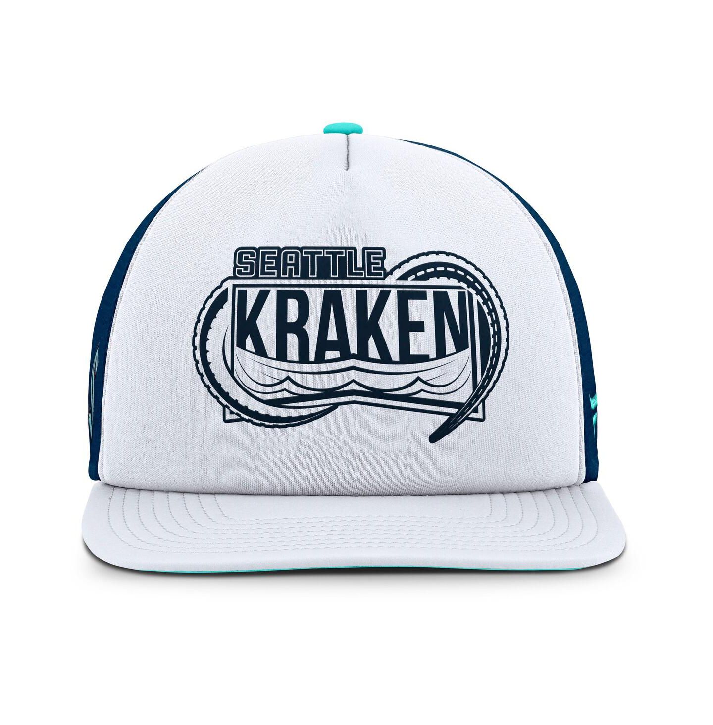 Мужская кепка Fanatics White/Deep Sea Blue Seattle Kraken Authentic Pro Hometown Rink Foam Trucker Snapback Hat — фото 4