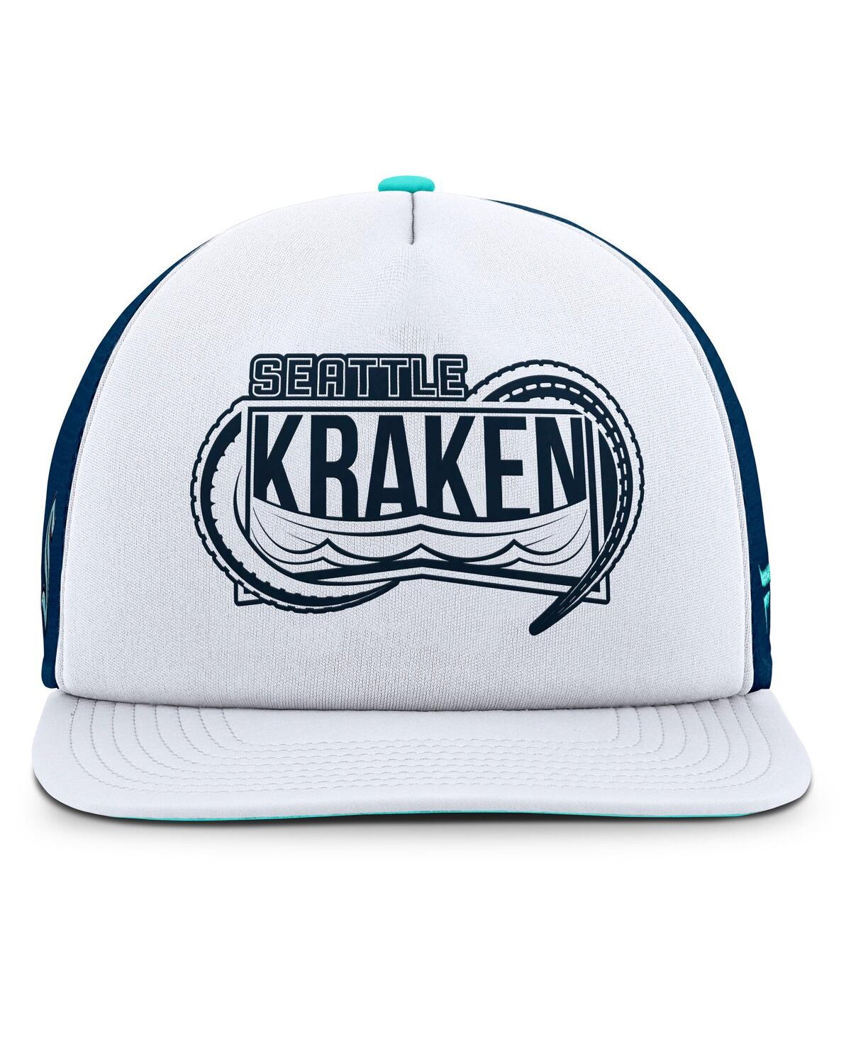Fanatics Men's White/deep Sea Blue Seattle Kraken Authentic Pro Hometown Rink Foam Trucker Snapback Hat In White,deep Sea Blue
