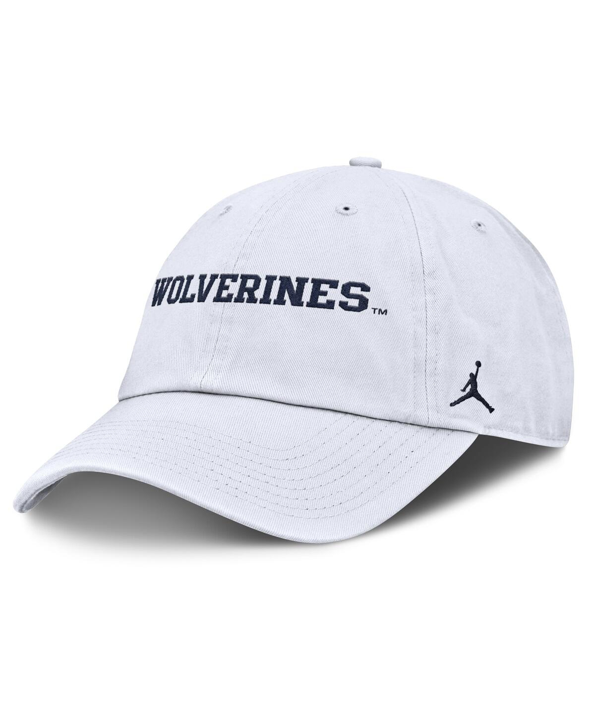 JORDAN MEN'S WHITE MICHIGAN WOLVERINES CORE CLUB MASCOT WORDMARK ADJUSTABLE HAT 