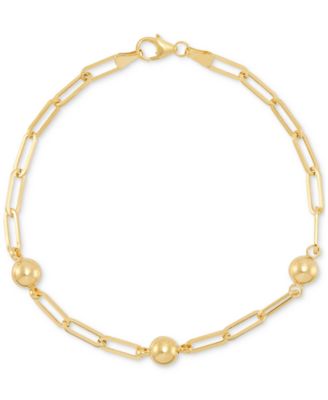 Macy's - Polished Bead Station Chain Link Bracelet in 10k Yellow Gold