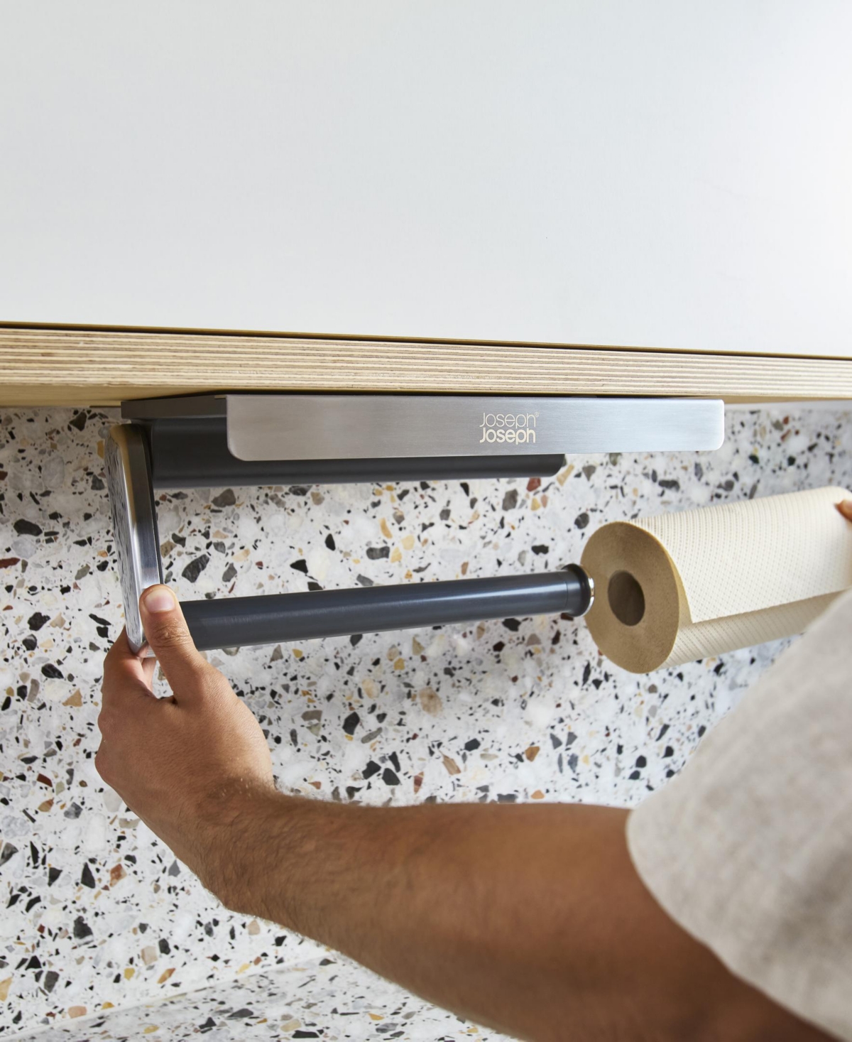 Joseph Joseph Rollgrip Under-shelf Easy-tear Paper Towel Holder In Gray