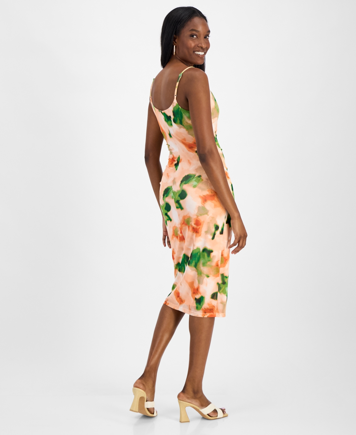 Bar Iii Women's Printed Mesh Cowlneck Sheath Dress, Exclusively At Macy's In Terra Clay Multi