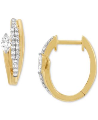 Lab Grown Diamond Marquise & Round Small Hoop Earrings (1/2 ct. t.w.) in 14k Gold-Plated Sterling Silver