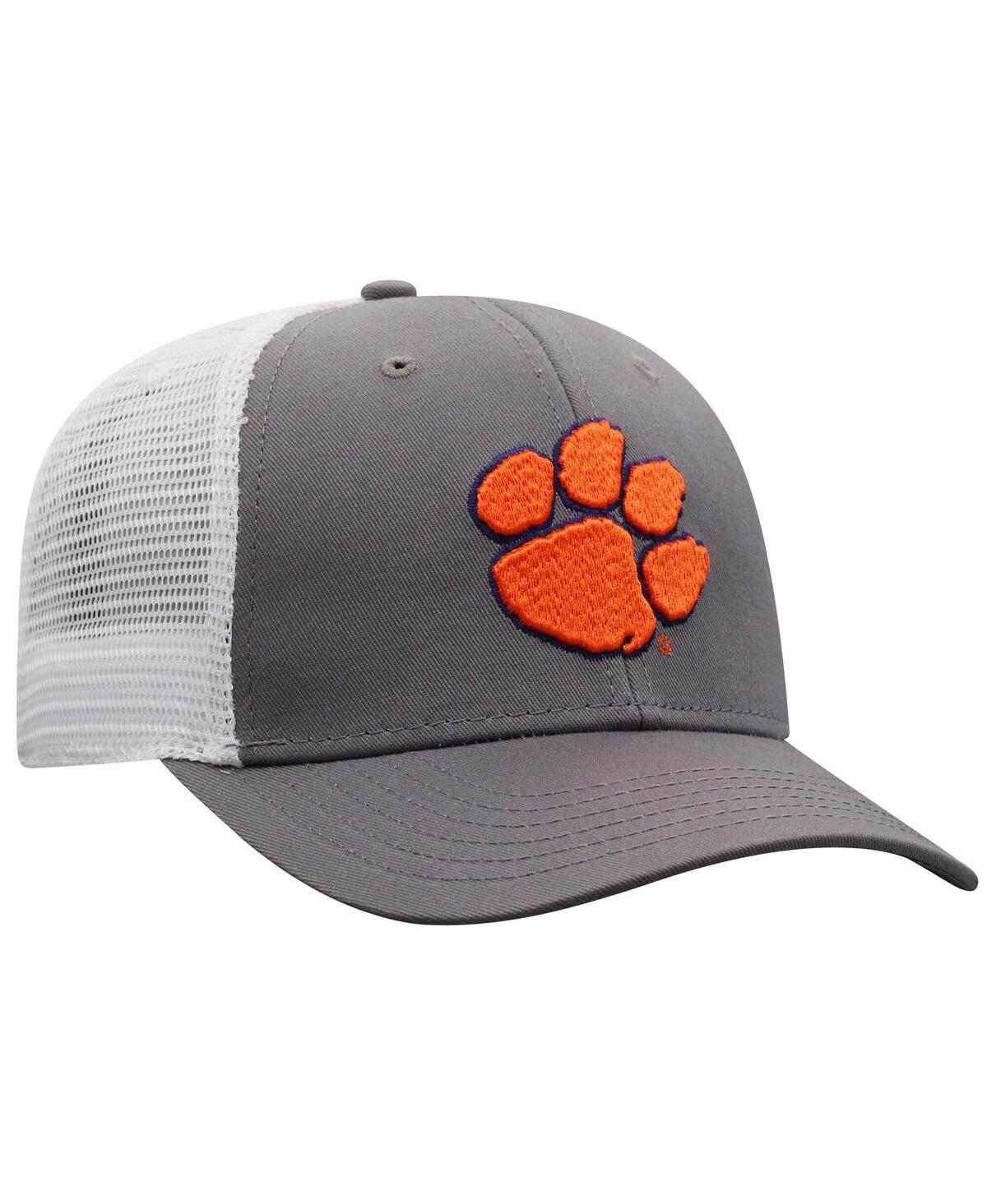 Top Of The World Men's Gray/white Clemson Tigers Victory Baseline Trucker Adjustable Hat In Gray,white