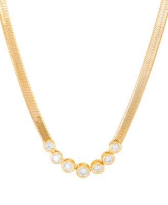 Forever Grown Diamonds - Lab Grown Diamond Bezel Herringbone Collar Necklace (1/2 ct. t.w.) in 14k Gold-Plated Sterling Silver, 16" + 2" extender