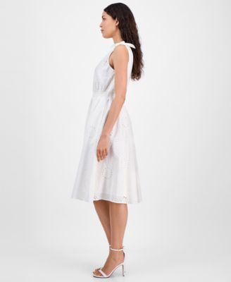 Petite Cotton Lace A-Line Sleeveless Midi Dress